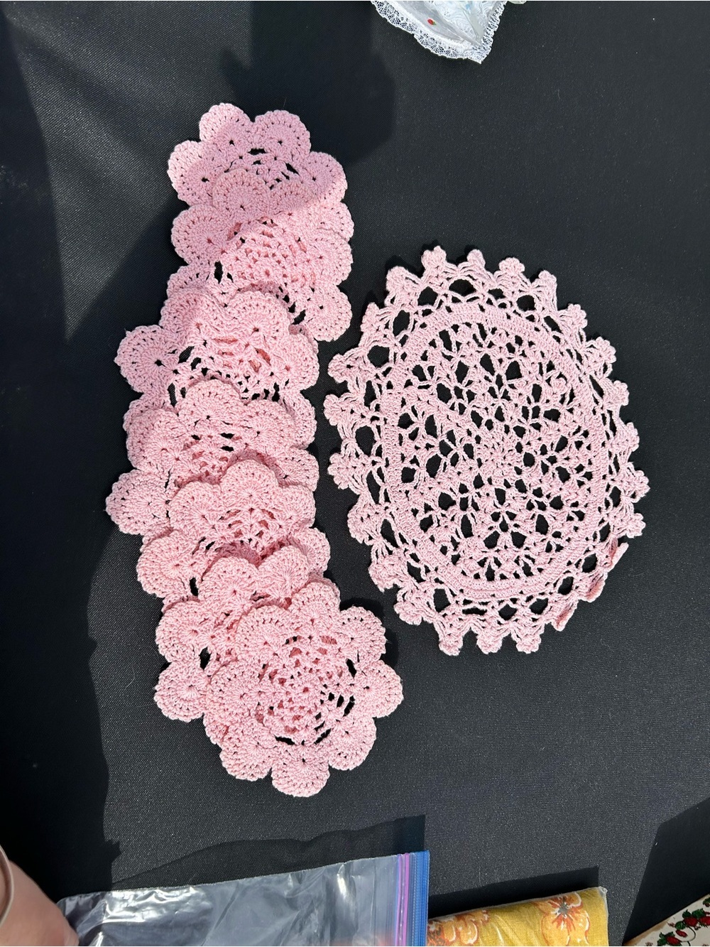 4/$100 Handmade Pink Crochet Doilies - Set of Floral Motifs